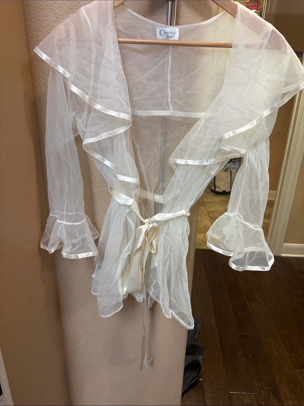 Chiffon Ruffled Sheer Robe - Cream by